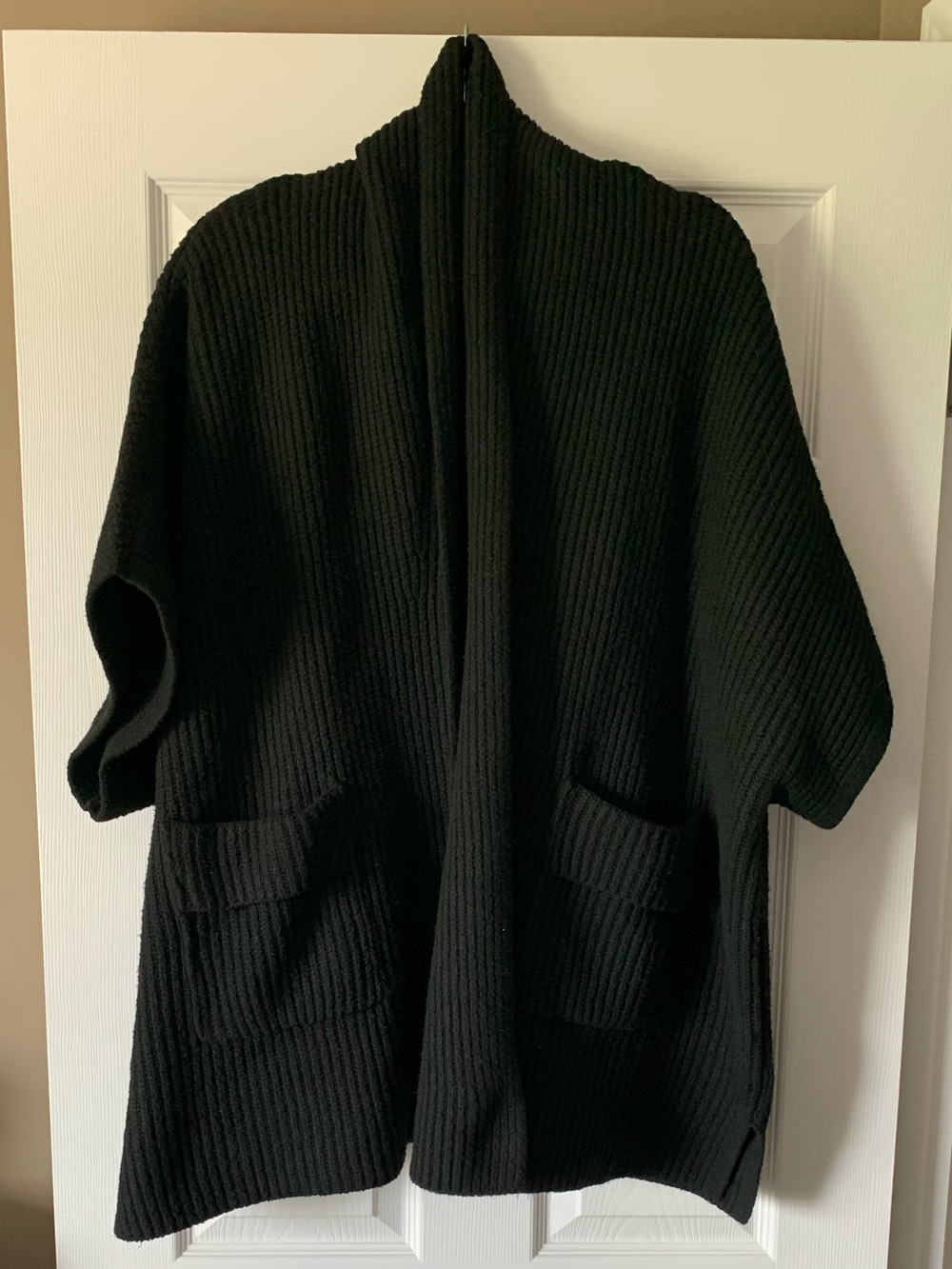 aerie oversized Black Open-Front Ribbed Knit cardigan with Pockets